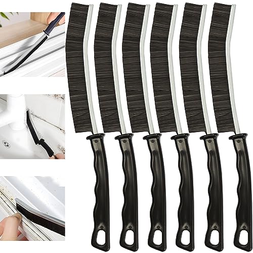 6 cepillos de limpieza de hendiduras, cepillo de limpieza de hendiduras de cerdas duras, herramienta de cepillo de limpieza de ranura de ventana, herramienta de limpieza de huecos estrechos de mango