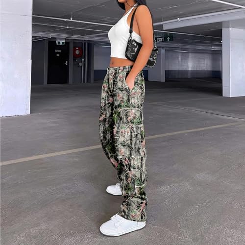 Image of Lepunuo Cargo Pants for Women High Waisted Casual Pants Baggy Stretchy Wide Leg Y2K Streetwear with 6 Pockets