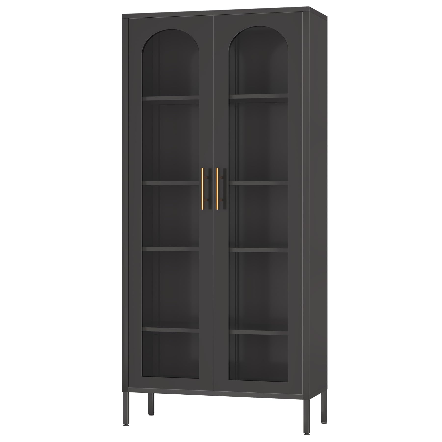 Storage Cabinet,71" Kitchen Pantry Cabinet with Glass Doors,Tall Display Curio Cabinet with Doors and Shelves,Black Cabinet for Dining Room,Pantry,Kitchen,Living Room,Metal