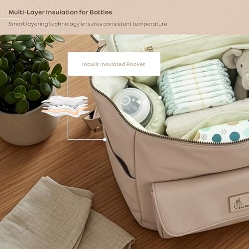 Image of R for Rabbit Caramello Bold Ivy Diaper Bag for Moms, Premium Vegan Leather with Insulated Bottle Pockets, 7 Compartments, Maternity Travel Backpack, 24 Litre Capacity (Ivory Beige)