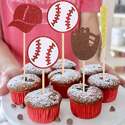 Secreden 24Pcs Baseball Cupcake Toppers Glitter Baseball Cupcake Picks Baby Shower Kids Birthday Party Sport Theme Cake Decorations Supplies #TOP7