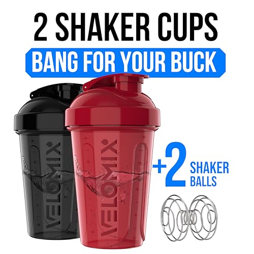 Image of VELOMIX -2 Pack- 20 oz Protein Shaker Bottles for Protein Mixes - 2x Wire Whisk | Leak Proof Shaker Cups for Protein Shakes and Pre Workout | Protein Shaker Bottle Pack (A3) Black /Red