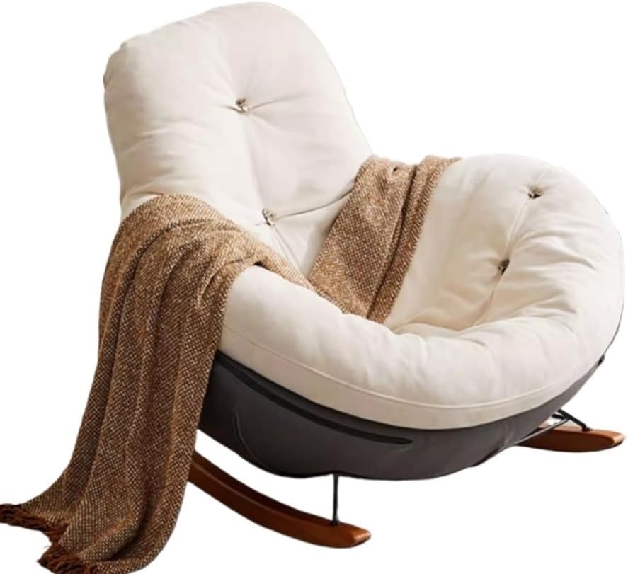 Rocking Chair Living Room Lazy Sofa Single Recliner Balcony Eggshell