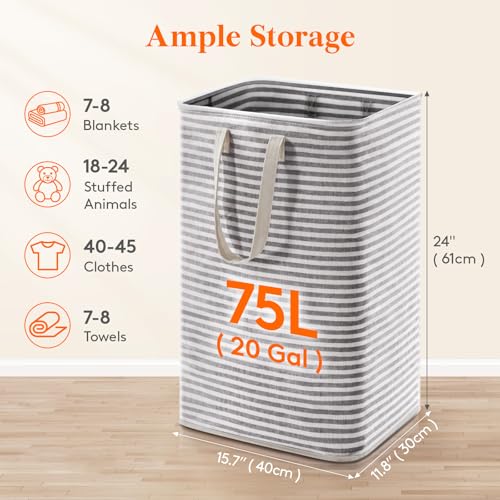 Image of Lifewit 75L Large Collapsible Laundry Hamper, Tall Foldable Dirty Clothes Baskets Waterproof, Freestanding Design with Easy Carry Handles in Dorm Bedroom Bathroom College, Black