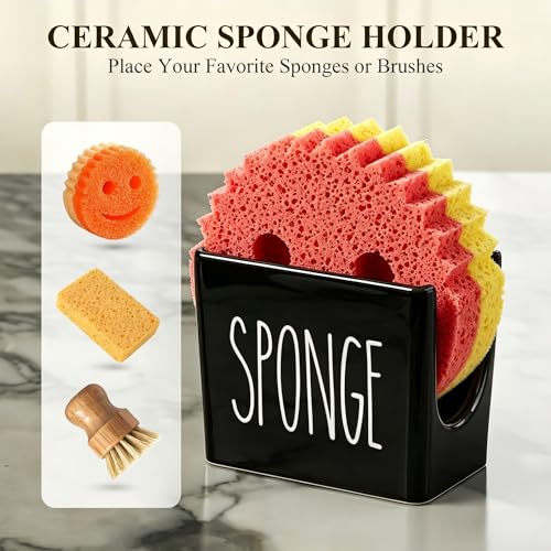 Image of Cisily Amber Kitchen Soap Dispenser Set with Ceramics Sponge Holder