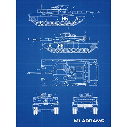 Artery8 M1 Abrams American Main Battle Tank Blueprint Plan Art Print Canvas Premium Wall Decor Poster Mural