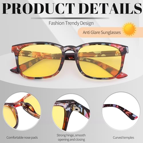 Image of Polarized Sunglasses for Women Men Night Vision Glasses Anti Glare | Yellow Anti Glare UV400 Lens, Lightweight Square Frame, for Day Night Use, Driving, Fishing, Cycling, Traveling