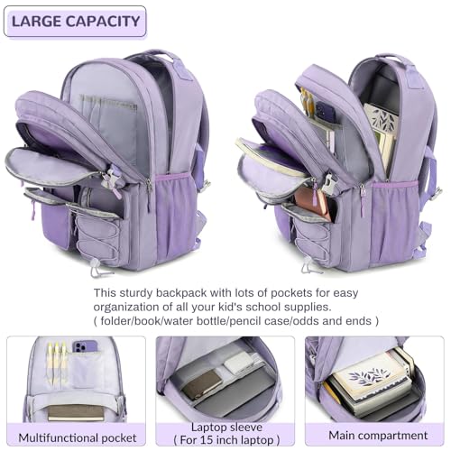 Image of Lohol Water Resistant Backpack with Mulitiple Pockets for Travel Outdoor College, 15.6 inch Laptop Bookbag for Girl and Women (Purple)