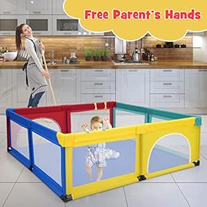 Costzon baby playpen for toddler large play yard indoor outdoor kids activity center with ocean balls non slip suction cups handlebars breathable mesh zipper door playpen for babies  urban country home decor