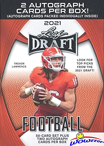 2021 Leaf Draft Football Factory Sealed Retail Box With Two(2) Autographs & (50) Rookie Cards! Look For Rc & Autos Of Trevor Lawrence, Justin Fields, Zach Wilson, Mac Jones,Trey Lance & More! Wowzzer! #TOP1