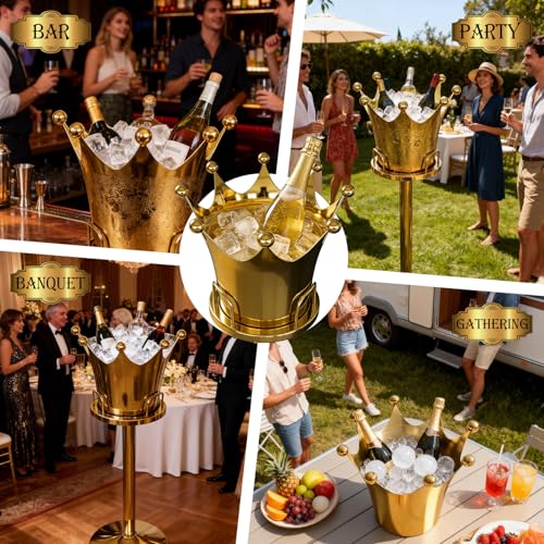 Champagne Bucket with Stand, Crown-Shaped Gold Ice Bucket 7L, Luxurious Stainless Steel Standing Champagne Buckets for Parties Banquet Bar KTV Wedding by DMPWNEBL - Image 8