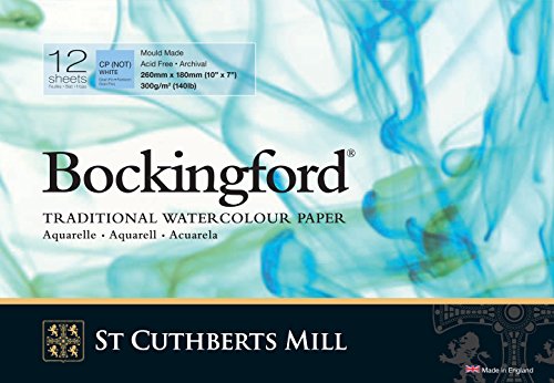 St. Cuthberts Mill Bockingford Watercolor Paper Pad - 10x7-inch White Water Color Paper for Artists - 12 Sheets of 140lb Cold Press Watercolor Paper for Gouache Ink Acrylic Charcoal and More