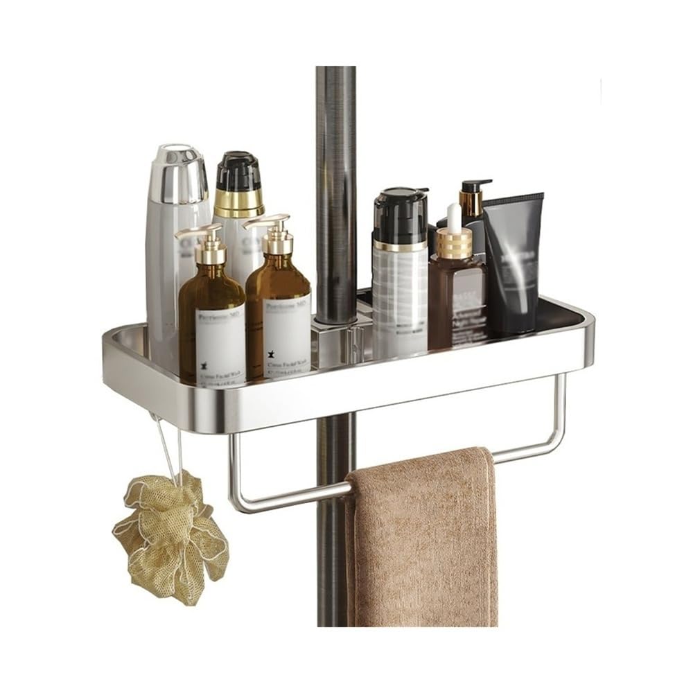 KOMFGT Wall Mounted Bathroom Shelf Shower Caddy Shelf Bathroom Shower Rack Orga with Towel Bar and 2 Hooks