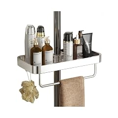 KOMFGT Wall Mounted Bathroom Shelf Shower Caddy Shelf Bathroom Shower Rack Orga with Towel Bar and 2 Hooks