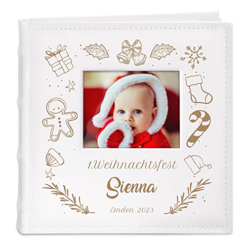 Maverton Einsteckalbum + mit Gravur - 21x22cm - Fotoalbum für 200 Fotos 10x15cm - 100 Seiten - Weiß - zu Weihnachten…