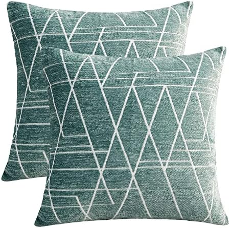 MERNETTE Pack of 2, Chenille Soft Decorative Square Throw Pillow Cover Cushion Covers Pillowcase, Home Decor Decorations For Sofa Couch Bed Chair 18x18 Inch/45x45 cm (Striped Orange)