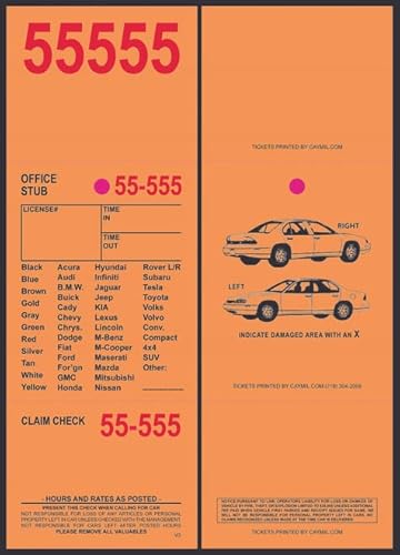 Valet Parking Tickets 1,000 3-Part Large (Salmon) + Free 100 Parking Receipts