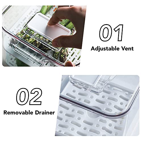 Elabo Food Storage Containers Fridge Produce Saver- 3 Piece Set Stackable Refrigerator Organizer Keeper Drawers Bins Baskets With Lids And Removable Drain Tray For Veggie, Berry, Fruits And Vegetables #TOP2