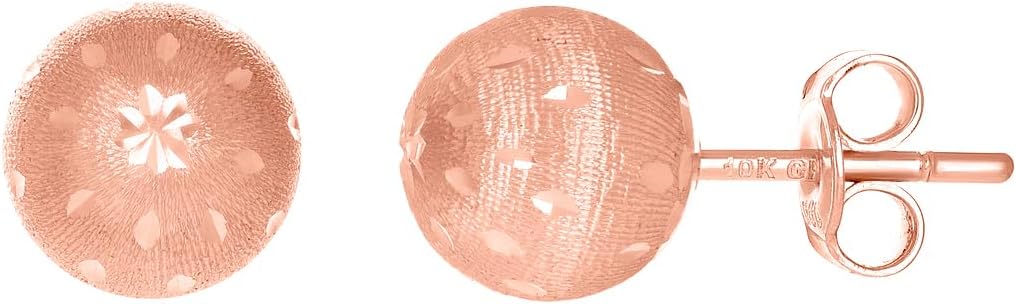 10k Rose Gold Womens Sparkle-Cut 8mm Ball Stud Earrings Ball Earring for Women