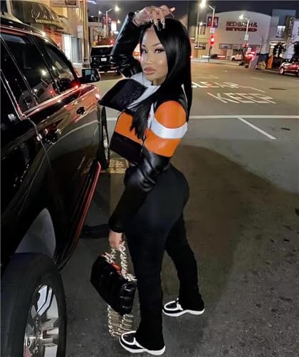 Ksotutm Women's Leather Bomber Motorcycle Jacket, Black, Long, Classic Fit, All Season, Casual, Party3