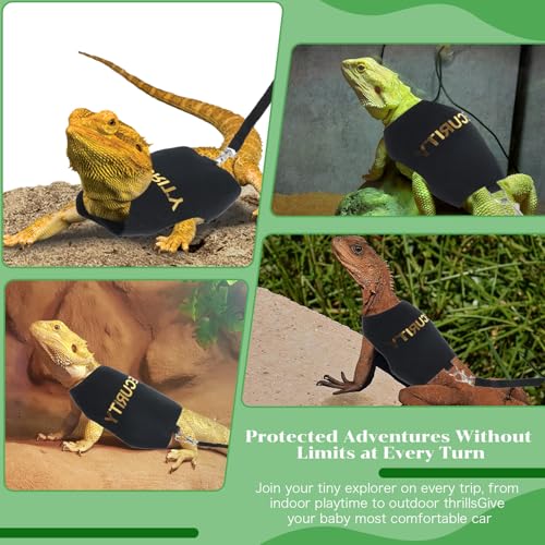 Image of Bearded Dragon Harness and Leash Set, Adjustable Bearded Dragon Harness with 5 ft Short Leash, Escape Proof Outdoor Walking Training Leashh for Beardedd Dragons Lizard Small Pets
