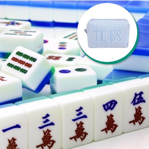 Sunnymove Empty Mahjong Bag Thickened American Mahjong Tiles Bag with Zipper Storage Pouch for Board Game Pieces Game Party Travel Gatherings Accessories, 10.4''x5.6'', Case Only (Tiles,Striped Blue) - image 6