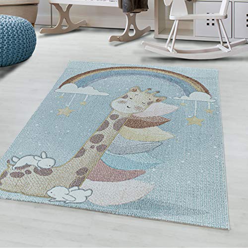 Kinderteppich AYYILDIZ TEPPICHE LUCKY 3612 Teppiche blau Kinder Kinderteppiche Giraffe Motivteppich