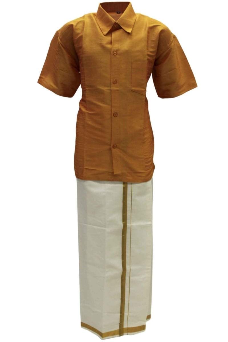 Krishna Sarees BVS2000 Orange & Cream Boys Veshti Sattai