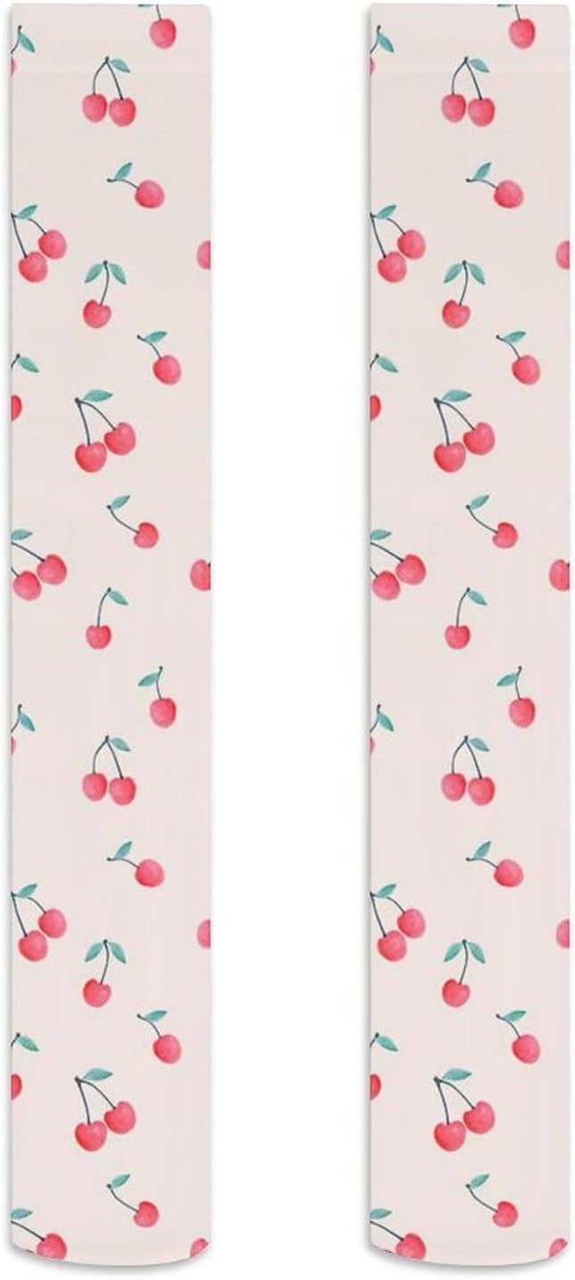 Lovely Sweet Red Cherry Knee High Stockings for Women 23.6" Breathable Thigh High Stockings Over The Knee Socks