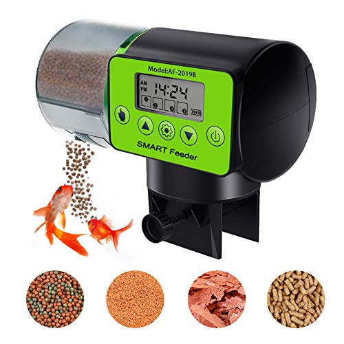 Digital Automatic Fish Feeder 200ml Mass Storage LCD Display Smart Moisture proof Electric Timer Everyday Fish Feeder Food Dispenser Vacation &Weekend Aquarium and Fish Tank for Fish, Turtle, Shrimp