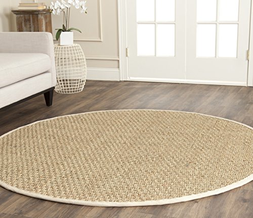 Safavieh Natural Fiber Collection NF114J Basketweave Natural and Ivory Summer Seagrass Round Area Rug (5' Diameter)