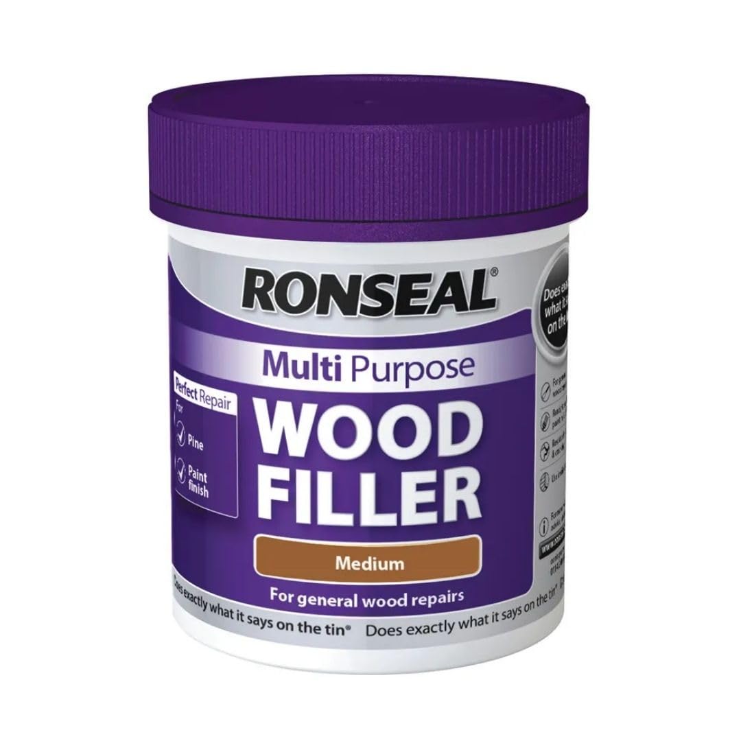 Drw Meadium Ronseal Multi-Purpose Wood Filler – Light, 250G | Ready Mixed Wood Repair Paste For Interior & Exterior Cracks, Holes & Gaps | Flexible, Sandable, Paintable Finish