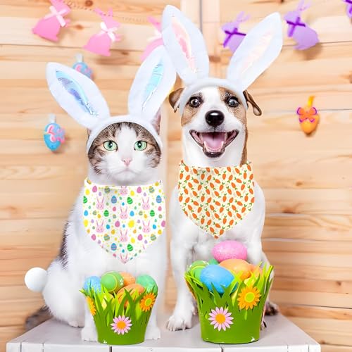 Easter Dog Bandana, 2 Pack Adjustable Holiday Party Pets Rabbit Easter Egg Bandana Triangle Bibs Dog Cat Scarf Set — view 2