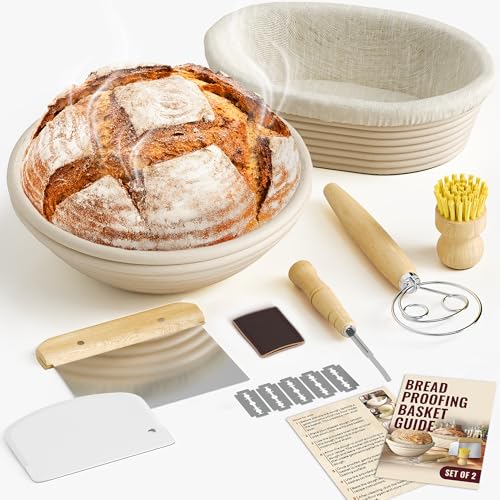 Complete Bread Proofing Baskets Set - Premium Quality Kit for Sourdough Bread Making - Includes 9' & 10' Banneton Basket w/All Needed Bread Baking Supplies - Perfect Tools for Baking Enthusiasts