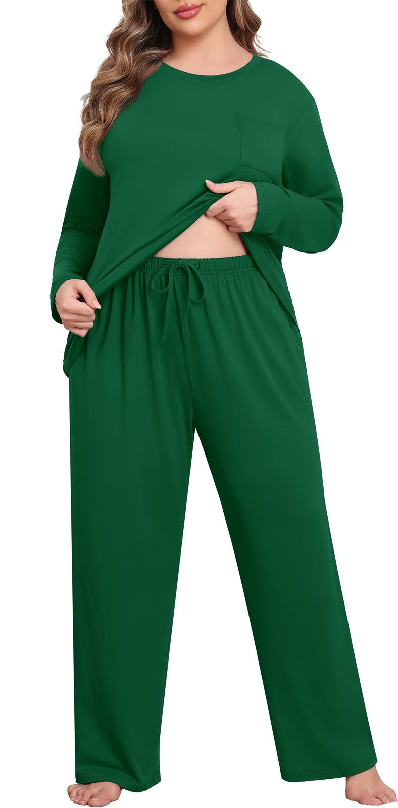 Lastshe Womens Plus Size Pajamas Set 2 Piece Long Sleeve Sleepwear Top Pants Super Soft Printed Lounge Sets Pjs with Pockets