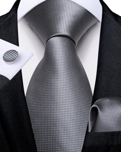 Image of DiBanGu Silk Zipper Ties for Men,Paisley Solid Plaid Pre-tied Tie and Pocket Square Cufflinks Set Formal Adjustable Necktie