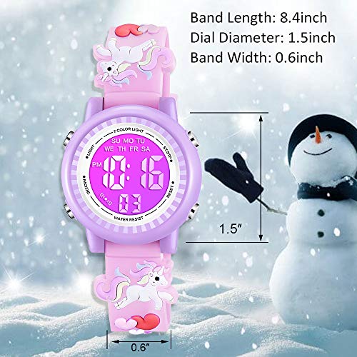 Image of Kids Watches 3D Cartoon Waterproof 7 Color Lights Toddler Wrist Digital Watch with Alarm Stopwatch Birthday Gift for 3-10 Year Boys Girls Little Child