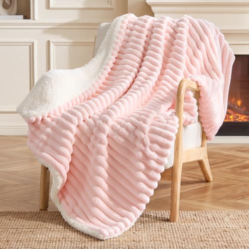 Image of BEDELITE Soft Sherpa Throw Blanket for Couch, Fluffy Gift, Pink, 50x60