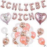 Romantische Deko Set Rosegold, Ich Liebe Dich Girlande Valentinstag Dekoration, Heiratsantrag Verlobung Hochzeit Deko für Draußen Drinnen, Konfetti Helium Ballons für Valentinstag Deko