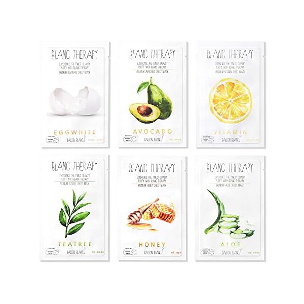 BALLONBLANC-Therapy-Relaxing-Self-Care-Face-Facial-Mask-Sheet-Set-Infused-with-Aloe-Tea-Tree-Avocado-Vitamin-Honey-Egg-White-Skin-Nutritional-Face-Masks-for-Women-Ballon-Blanc-Korean-Skin-Care BALLONBLANC | Blanc Therapy Premium Sheet Masks | Relaxing Spa Self Care Gifts | Moisturizing Aloe and Vitamin, Skin Nutritional Korean Facial Masks for All Skin Types | 6 Masks