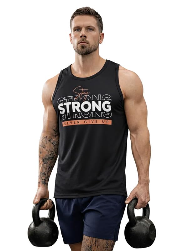 Tank Tops Sleeveless T-Shirt for Men Dry Fit Vest Gym Wear Graphic Printed Stylish Round Neck Running Sando for Sports Workout Fitness & Casual or Beach Wear