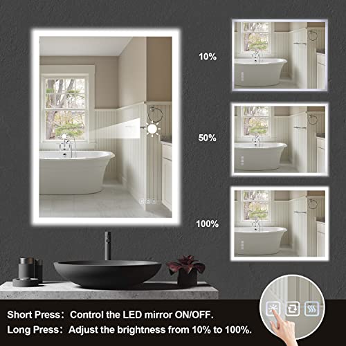 furduzz Illuminated Backlit LED Bathroom Mirror, 600x450mm Wall Mounted Multifunction Bathroom Vanity Mirror with Touch Button 3 Colour Light Dimmable Anti Fog Make Up Mirror, Vertical/Horizontal - Cosy Home Interiors furduzz Illuminated Backlit LED Bathroom Mirror, 600x450mm Wall Mounted Multifunction Bathroom Vanity Mirror with Touch Button 3 Colour Light Dimmable Anti Fog Make Up Mirror, Vertical/Horizontal - Image 3