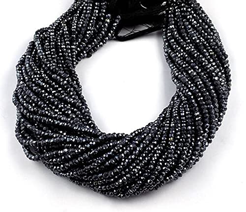 LKBEADS2 Strands Black Spinel Silver Coated Rondelle – Beads Measure 3-4mm 13 inch Long Strand