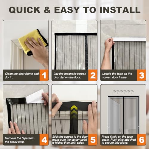 Magnetic Screen Door Mesh, Easy Install, Heavy Duty Fiberglass,Self Sealing Door Screen for Single Door Size 34 x 80 Inch, Screen Door Size 36 x 82 Inch - Image 8