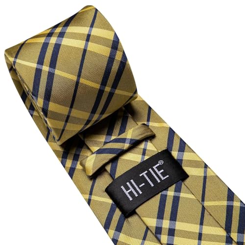 Image of Hi-Tie 70 inches Ties for Men Silk Extra Long Necktie and Pocket Square Cufflinks Set Men Big and Tall Tie Business