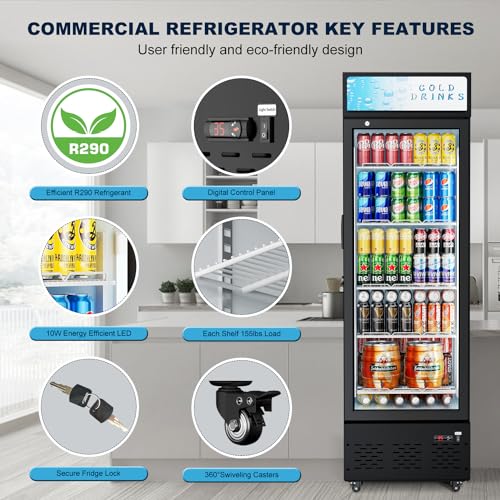 Image of Commercial Glass Door Display Refrigerator 12 cu.ft Commercial Beverage Refrigerators with LED Light & 5 Shelves for Cafe, Restaurant, Store, Bar