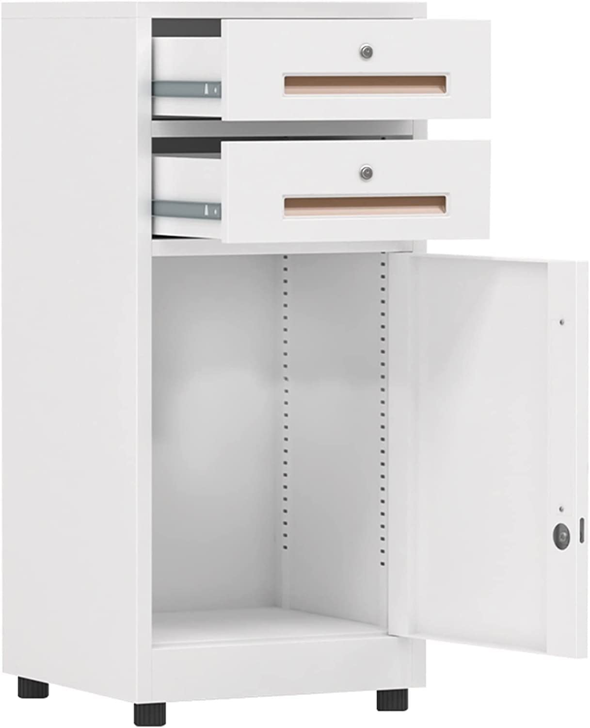 Aktenschrank mit 2 Schubladen, vertikaler Aktenschrank aus Metall und Stahl mit Schloss, komplett montiert, geeignet für Aktenschränke im Home-Office, Blanc,Blanc