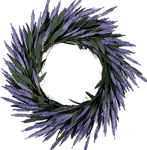 Idyllic 16 Inches Wreath of Artificial Lavender, Stunning Door Decor for Front Door Wall Window Party