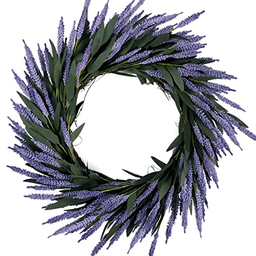 Idyllic 16 Inches Wreath Of Artificial Lavender, Stunning Door Decor For Front Door Wall Window Party #TOP5