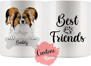 Personalized Papillon Mom Dad Mug, Continental Toy Spaniel Mommy Daddy Mug, Butterfly Dog Men Women Mug, Squirrel Dog Owner Present, Papillon Dog Grandpa Grandma Cup Best Friends, White 11 oz
